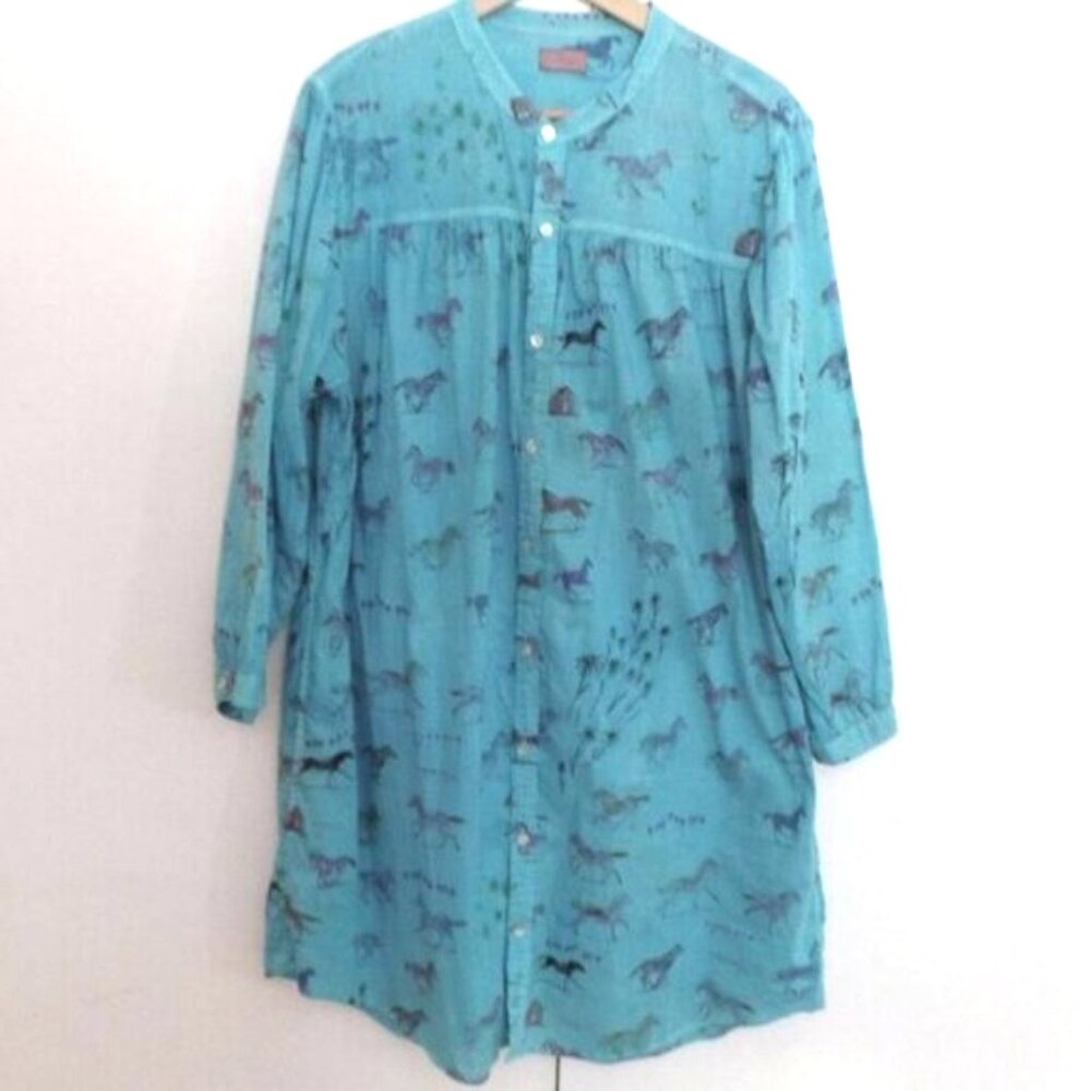 MOTHER The New To Town Horse Anthropologie Turquoise Shirt Tunic Dress - Picture 2 of 8